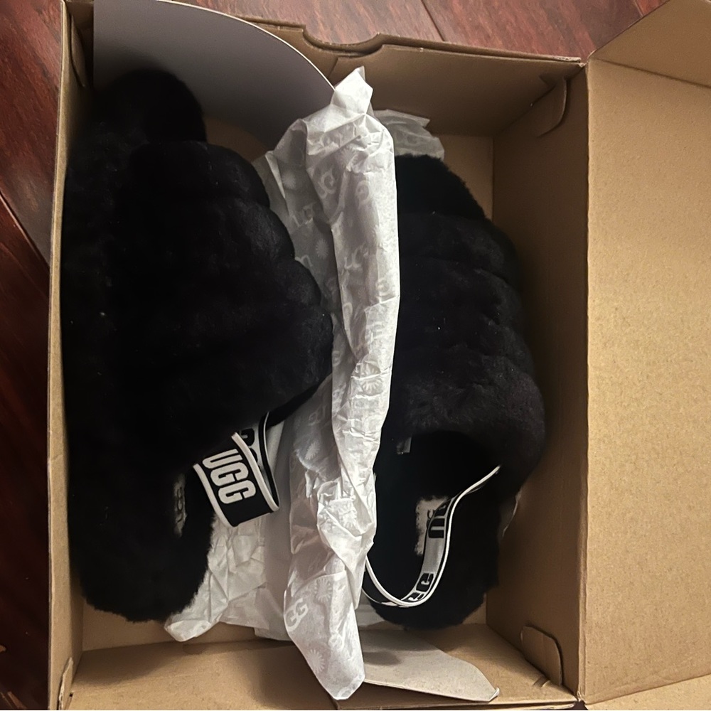 black fluffy uggs